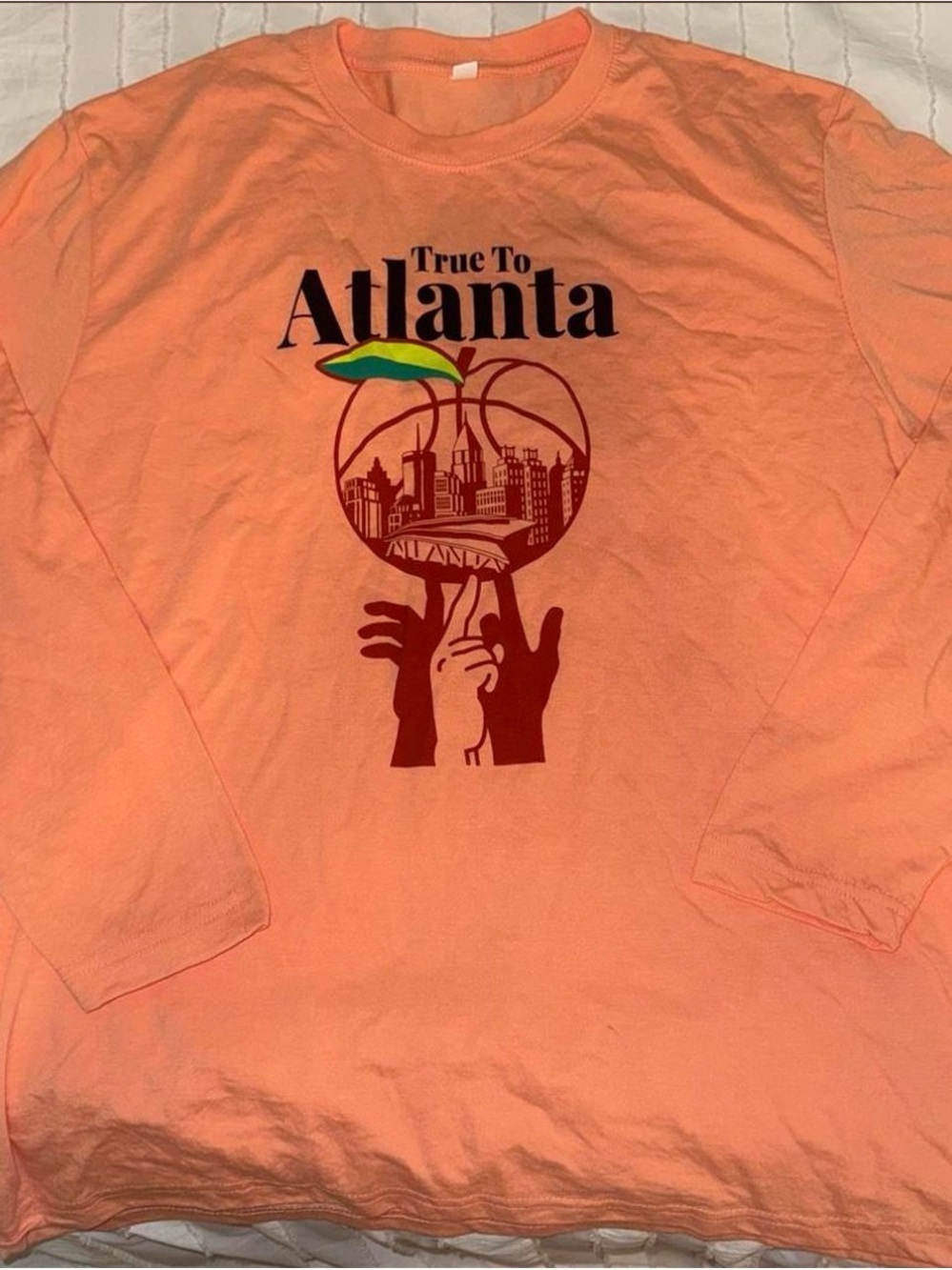 True To Atlanta Peach Hawks Long-Sleeve Shirt